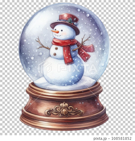 Snow globe with a snowman. Watercolor illustration isolated on white background. generative ai 108581852