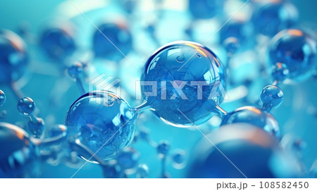 Abstract molecules design. Atoms. Molecular structure with blue spherical particles. 108582450