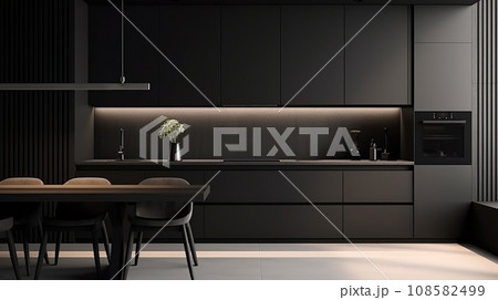 Black monochrome kitchen. Minimalism. 108582499