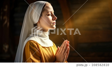 Young Catholic nun praying in catholic church.のイラスト素材 [108582810] - PIXTA