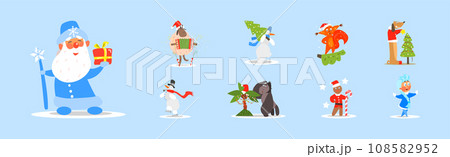 Funny Christmas and Winter Holiday Characters Vector Set Funny Christmas and Winter Holiday Characters Vector Set 108582952