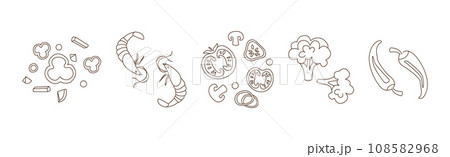 Chinese Noodle Preparation with Ingredients Vector Set 108582968