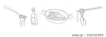 Chinese Noodle Preparation with Bowl and Soy Sauce Bottle Vector Set Chinese Noodle Preparation with Bowl and Soy Sauce Bottle Vector Set 108582969