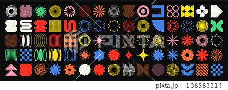 Brutalist geometric shapes, symbols. Simple primitive elements and forms. Bauhaus retro design, trendy contemporary minimalist style. Vector illustration Brutalist geometric shapes, symbols. Simple primitive elements and forms. Bauhaus retro design, trendy contemporary minimalist style. Vector illustration 108583314