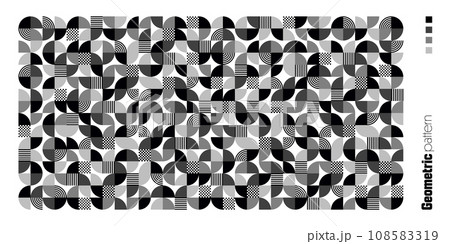 Geometric trendy pattern, Bauhaus style. Modern background with simple elements. Retro texture with basic geometric shapes. Print design, minimalist poster cover. Vector illustration 108583319