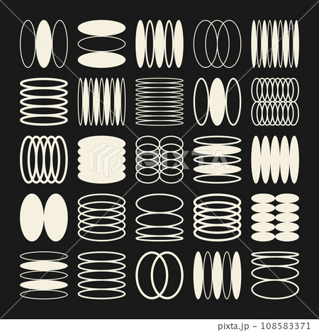 Brutalist geometric shapes, symbols. Simple primitive elements and forms. Bauhaus retro design, trendy contemporary minimalist style. Vector illustration 108583371