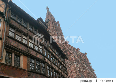 Historic wooden facade in downtown of Strasbourg, France, Historic wooden facade in downtown of Strasbourg, France, 108583664