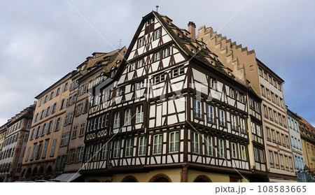 Historic wooden facade in downtown of Strasbourg, France, 108583665