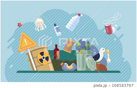 Water pollution. Vector illustration. Recycling is effective way to reduce waste and promote more sustainable environment Renewable energy sources offer cleaner alternative to fossil fuels reducing Water pollution. Vector illustration. Recycling is effective way to reduce waste and promote more sustainable environment Renewable energy sources offer cleaner alternative to fossil fuels reducing 108583707