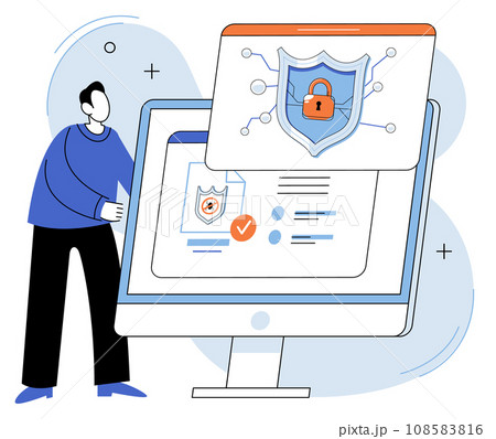 Antivirus software development metaphor. Malware, computer virus and spyware, industrial cybersecurity management. Online programs personal data protection. Internet information security technologies 108583816