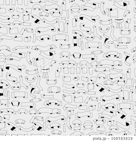 Seamless pattern with ribbon banners. Vector illustration in hand drawn doodle style different curved label ribbons on white background Seamless pattern with ribbon banners. Vector illustration in hand drawn doodle style different curved label ribbons on white background 108583819