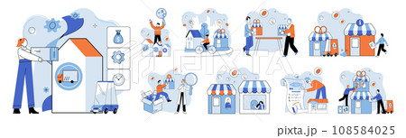 Small business. Vector illustration. Small businesses play vital role in driving economic growth and innovation The success small business hinges on effective marketing strategies and consumer Small business. Vector illustration. Small businesses play vital role in driving economic growth and innovation The success small business hinges on effective marketing strategies and consumer 108584025