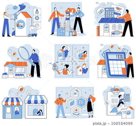 Family business. Vector illustration. Business finance and industry trends influence investment decisions and resource allocation Occupations in various sectors contribute to overall economic growth 108584099