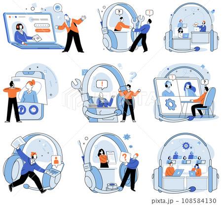 Customer care. Vector illustration. A customer care adviser provides expert guidance and recommendations Technical knowledge is essential for delivering efficient customer care services The internet Customer care. Vector illustration. A customer care adviser provides expert guidance and recommendations Technical knowledge is essential for delivering efficient customer care services The internet 108584130