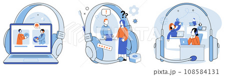 Call center hotline. Vector illustration. The call center hotline serves as bridge between customers and technical support Contact call center hotline for prompt and efficient service The call center Call center hotline. Vector illustration. The call center hotline serves as bridge between customers and technical support Contact call center hotline for prompt and efficient service The call center 108584131