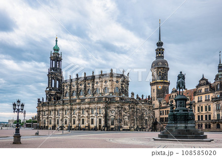 The Dresden Cathedral Hofkirche and the Dresden Castle Residenzschloss in Dresden, Saxony, Germany. The Dresden Cathedral Hofkirche and the Dresden Castle Residenzschloss in Dresden, Saxony, Germany. 108585020