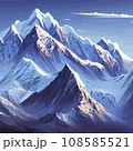 Mountain landscape. Mountain landscape. illustration. Abstract background. Fantasy theme morning landscape, sunrise mountains. landscape with blue mountains silhouettes with fog cold sunlight 108585521