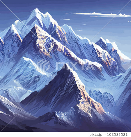 Mountain landscape. Mountain landscape. illustration. Abstract background. Fantasy theme morning landscape, sunrise mountains. landscape with blue mountains silhouettes with fog cold sunlight Mountain landscape. Mountain landscape. illustration. Abstract background. Fantasy theme morning landscape, sunrise mountains. landscape with blue mountains silhouettes with fog cold sunlight 108585521