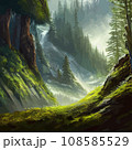 Nature and landscape. illustration trees, forests, mountains, plants. Image for background, card or cover. Illustration. Natural landscape with spruce trees. Modern minimal abstract background 108585529