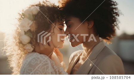 Happy lesbian couple wedding 108585704