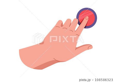 Hand pushing and pressing button. Finger pressing button. Turn on and off. Launch, start, control concept. Vector illustration EPS10 Hand pushing and pressing button. Finger pressing button. Turn on and off. Launch, start, control concept. Vector illustration EPS10 108586323