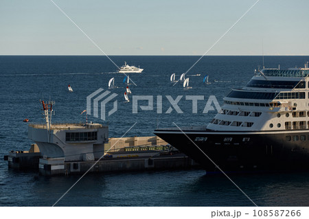 A lot of sail boats and yachts in the sea went on a sailing trip near port Hercules in Monaco, Monte Carlo, sail regatta, race 108587266
