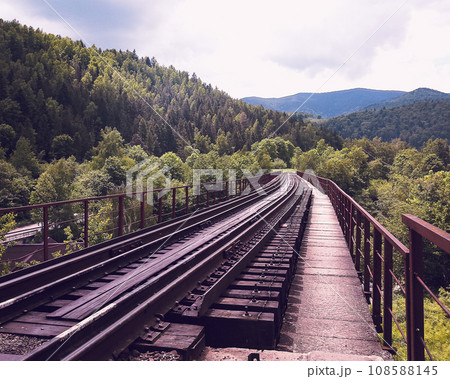 View on railway bridge above the Prut river. Yaremche, Ukraine 108588145