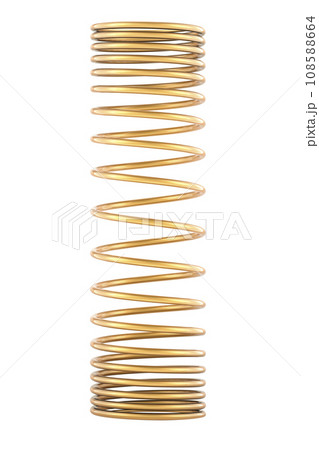 Golden or copper helical coil spring, 3D rendering 108588664