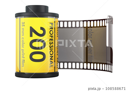 Camera Film Rolls, 35 mm camera film. 3D rendering Camera Film Rolls, 35 mm camera film. 3D rendering 108588671