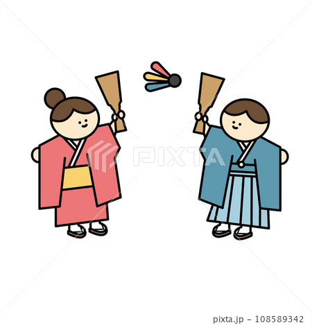 お正月　新年　子ども　羽子板　元旦　日本の文化　イラスト 108589342
