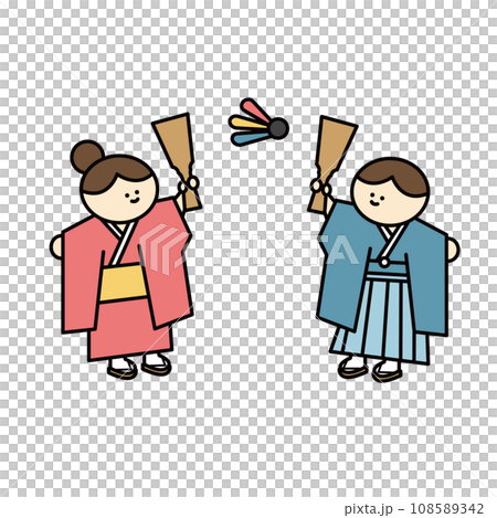 お正月　新年　子ども　羽子板　元旦　日本の文化　イラスト 108589342