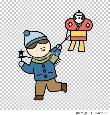 新年 新年男孩放風箏 元旦 日本文化插畫 108589346