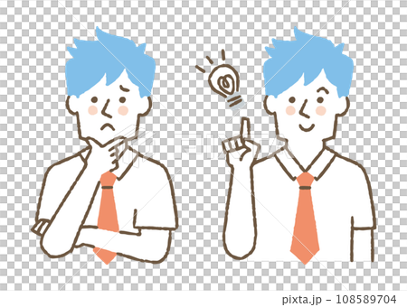 A male student who is worried and a male student who solved the problem_color 108589704