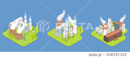 3D Isometric Flat Vector Set of Industrial Manufacturing Facilities 108591102