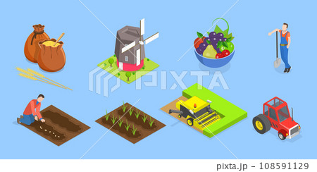 3D Isometric Flat Vector Set of Agriculture Items 108591129