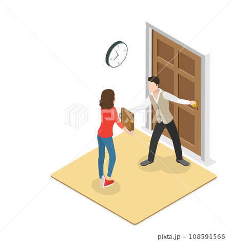 3D Isometric Flat Vector Illustration of Set Of People Leaving Home. Item 3 3D Isometric Flat Vector Illustration of Set Of People Leaving Home. Item 3 108591566