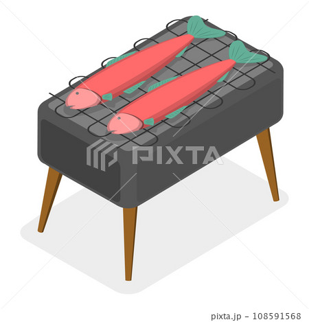 3D Isometric Flat Vector Set of Barbecue Grills. Item 6 108591568