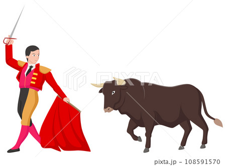 Cute bull and matador cartoon 108591570