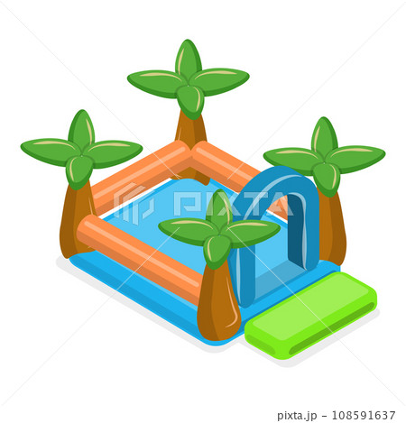 3D Isometric Flat Vector Set of Bouncy Inflatable Castles. Item 3 3D Isometric Flat Vector Set of Bouncy Inflatable Castles. Item 3 108591637