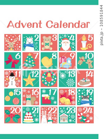 クリスマスのかわいい素材セット_アドベントカレンダー 108591844