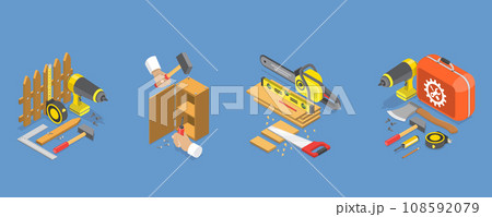 3D Isometric Flat Vector Illustration of Carpentry 108592079