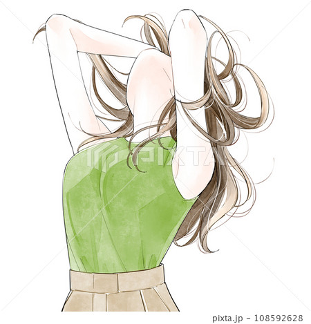 頭を抱えてのけぞる女性 108592628