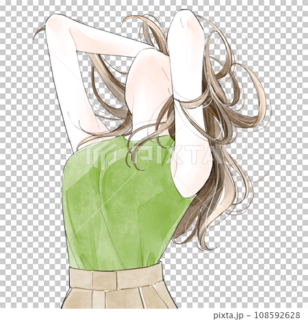 頭を抱えてのけぞる女性 108592628