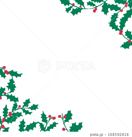 クリスマスリースフレーム。柊のクリスマス背景。12月のイベント飾り背景。クリスマス素材。 クリスマスリースフレーム。柊のクリスマス背景。12月のイベント飾り背景。クリスマス素材。 108592818