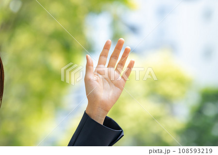 手を上げる女性 手を上げる女性 108593219
