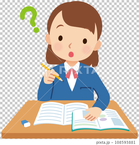 勉強する学生　女の子　中学生　高校生 108593881
