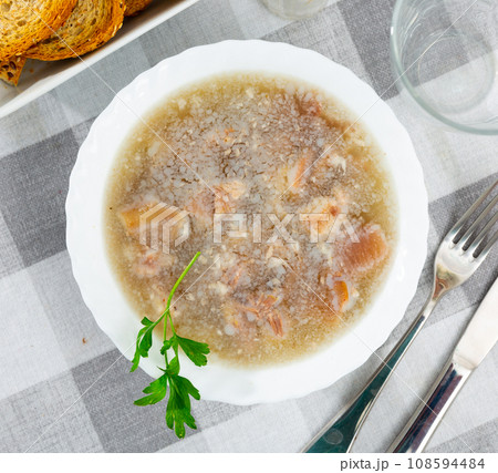 Bowl of homemade pork aspic, meat jelly 108594484