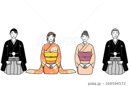 新年の挨拶をする着物姿の家族 108594572