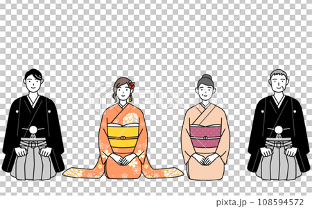 一家人穿著和服拜年 108594572