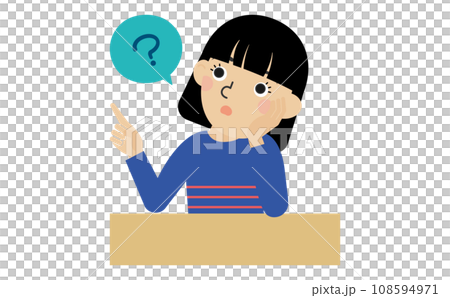 机の前で疑問に思っている長袖の服を着た黒髪の日本人女性 机の前で疑問に思っている長袖の服を着た黒髪の日本人女性 108594971